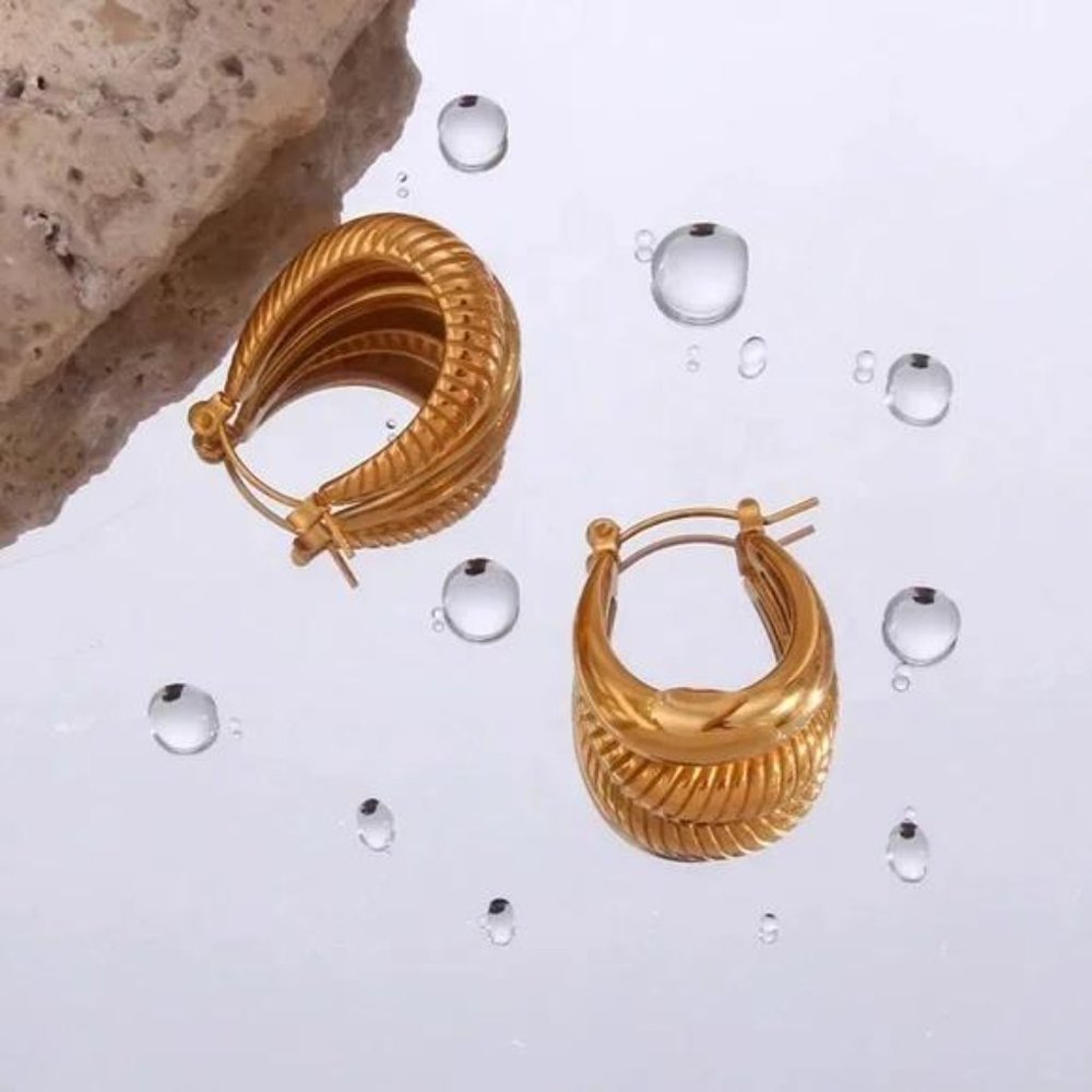 18K Gold Double Layer Twist U Shape Hoop Earrings, NICE EARRINGS, CUTE EARRINGS - Picture 6 of 7